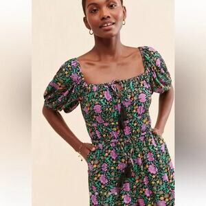 Spell & the Gypsy Floral Jumpsuit Womens L Romper Summer Tassel Indie Cottage